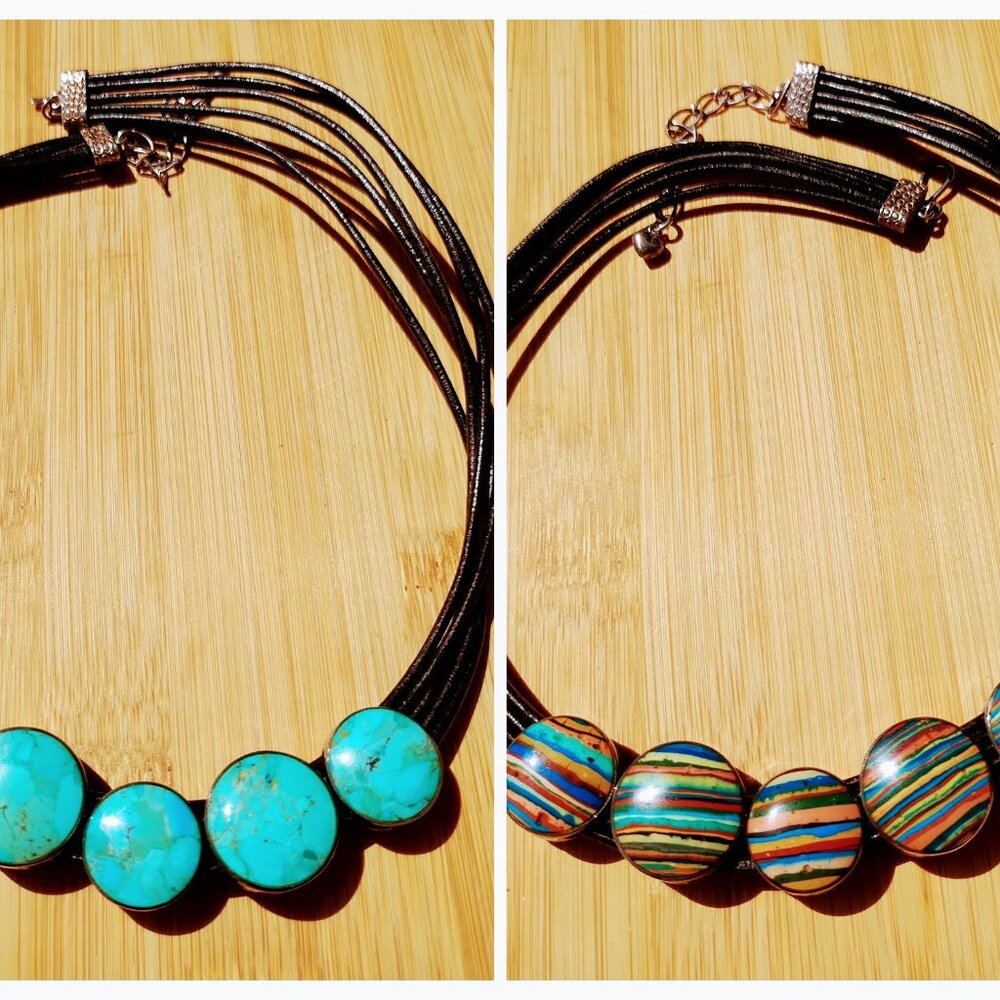Jay King DTR  925 Sterling Silver Turquoise Rainbow Calsilica Reversible - Picture 3 of 10